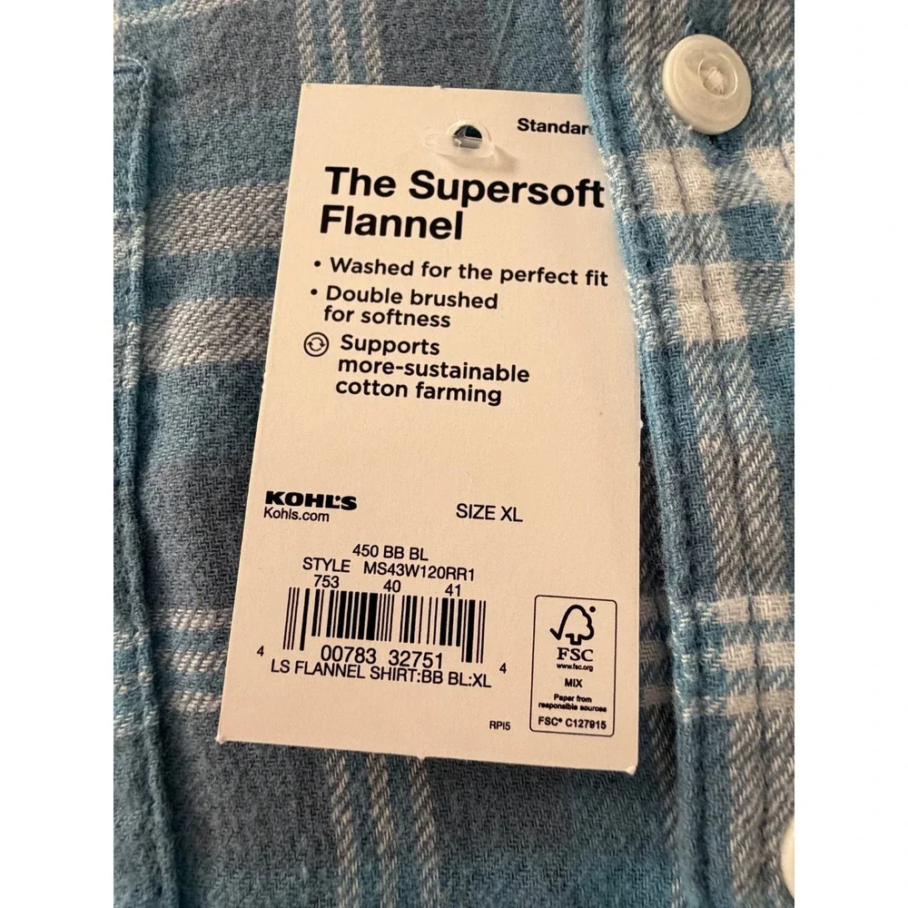 Sonoma Goods For Life Mens XL Supersoft Flannel Blue Plaid Shirt MS43W120RR1